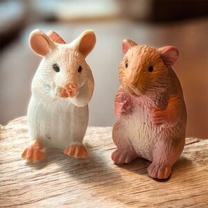 Rubber Mouse/Rat And Gerbil/Hamster, Vintage Set Of 2 Small Tiny Rodents.